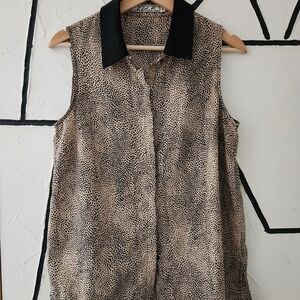 Chloe K Animal Cheetah Print Button Down Collared Top Size Medium